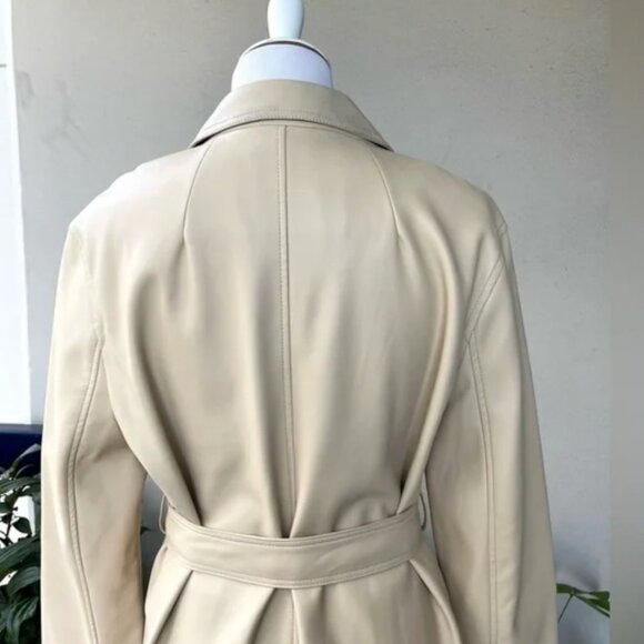 NEW! $90 ZARA Vegan Leather TRENCH COAT Midi Length Ivory Size XL 16 18 Lined - Picture 6 of 6